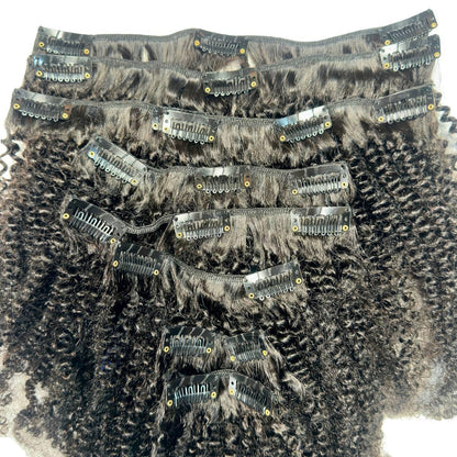 full view of afro kinky curly clip ins