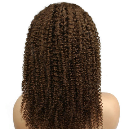 back of Brown Kinky Curly 13x4 Transparent Lace Front Wig