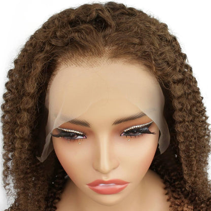 hairline of Brown Kinky Curly 13x4 Transparent Lace Front Wig