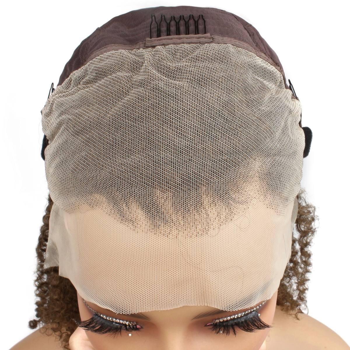 inside of cap lace view for Brown Kinky Curly 13x4 Transparent Lace Front Wig