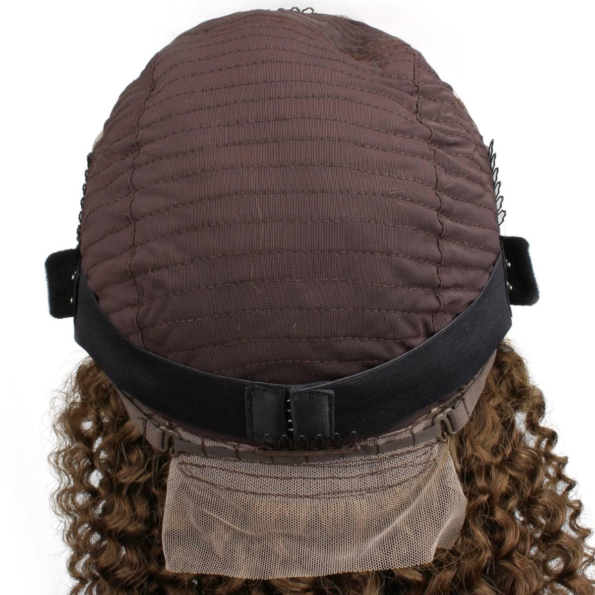 cap construction and straps for Brown Kinky Curly 13x4 Transparent Lace Front Wig