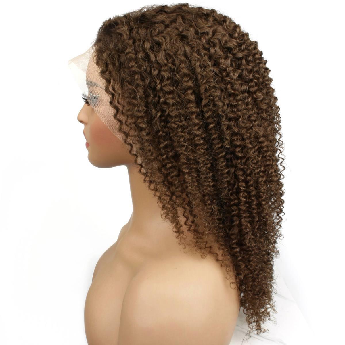 back side of Brown Kinky Curly 13x4 Transparent Lace Front Wig