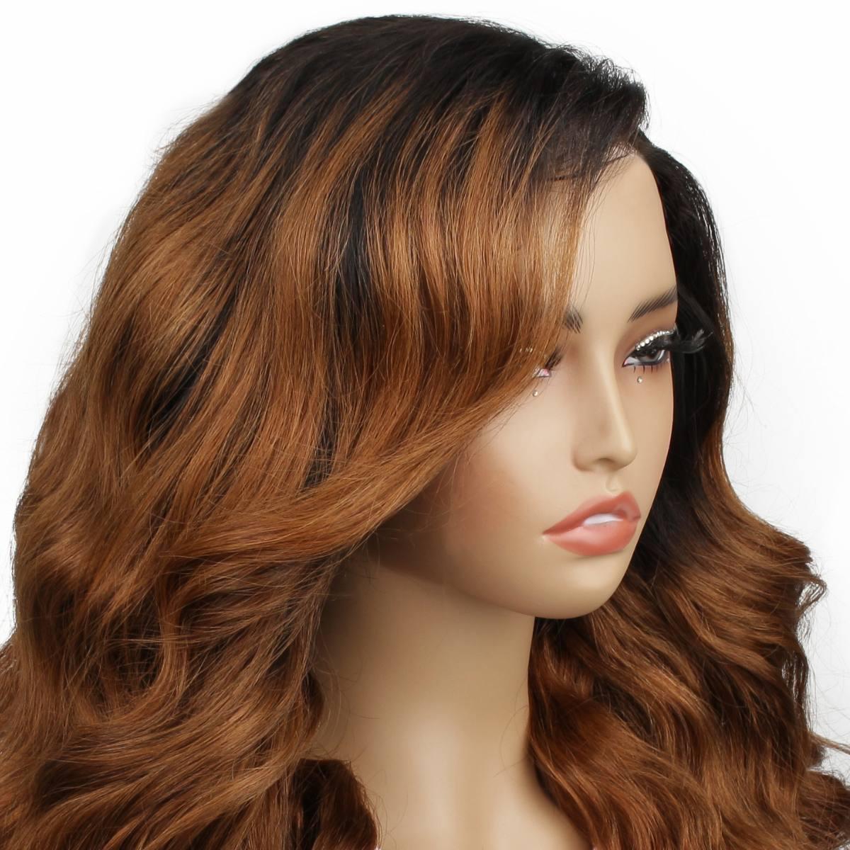 Brown Ombre Wavy 5x5 Transparent Closure Wig Side