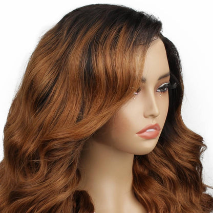 Brown Ombre Wavy 5x5 Transparent Closure Wig Side