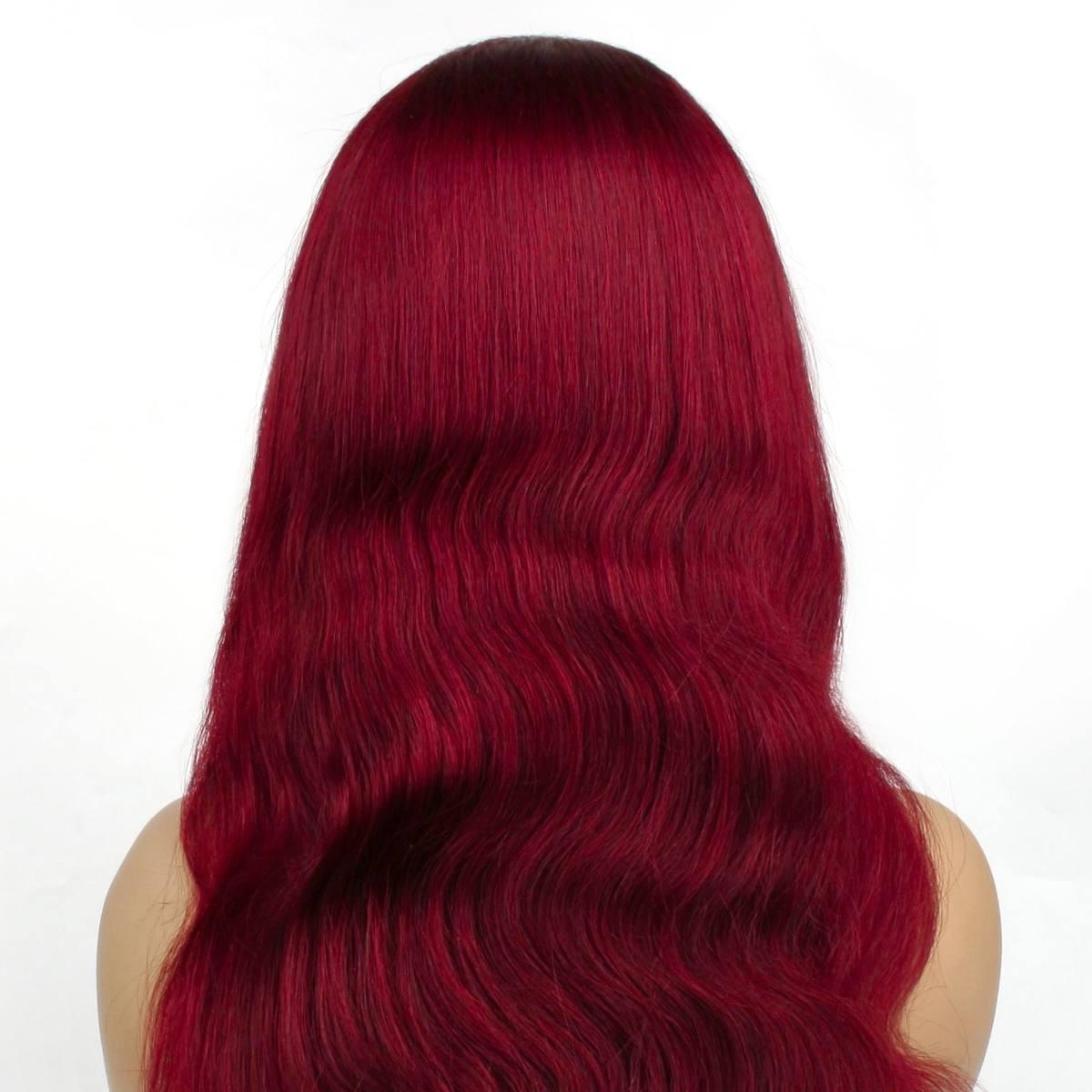 back of Burgundy Body Wave 13x4 Transparent Lace Front Wig