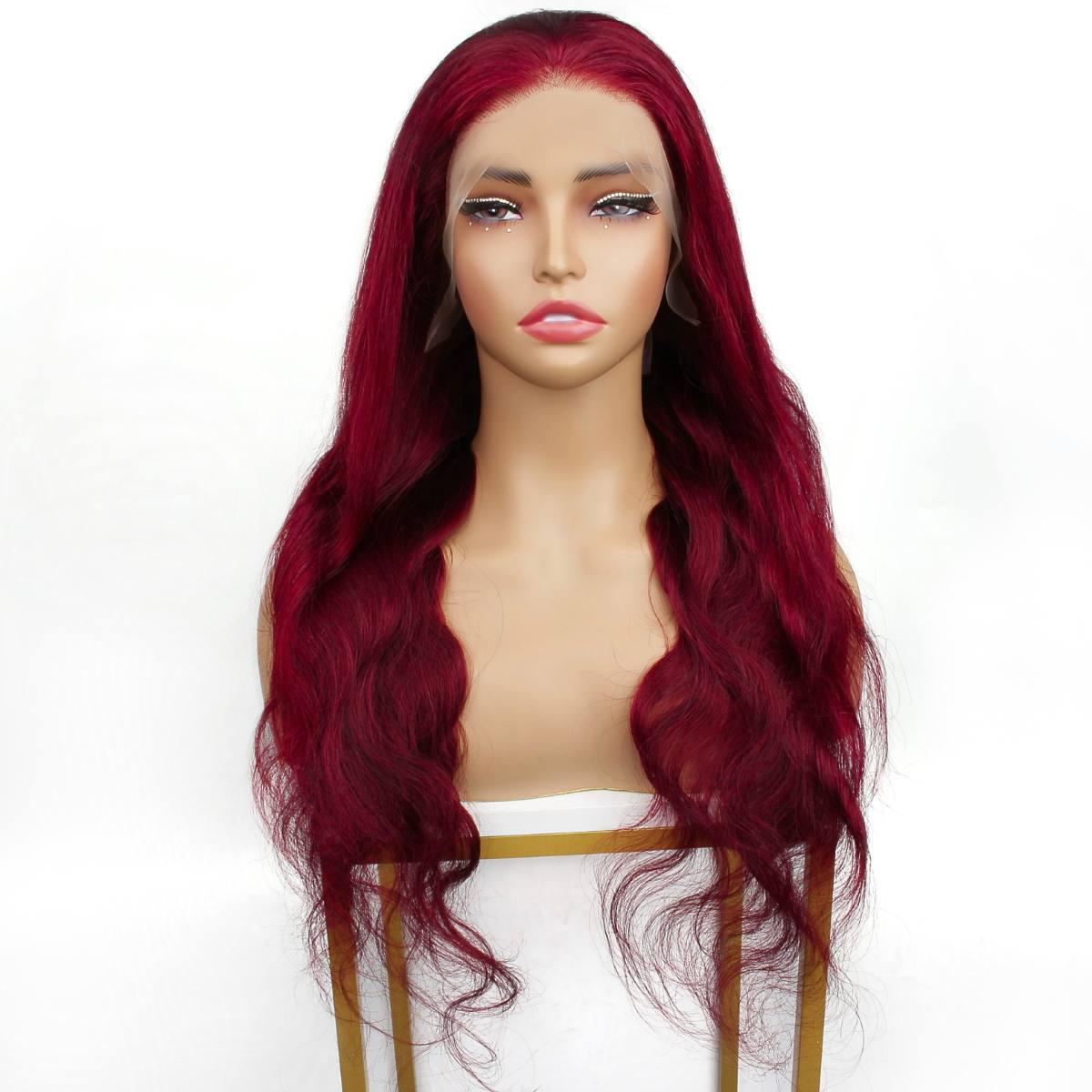 front of Burgundy Body Wave 13x4 Transparent Lace Front Wig