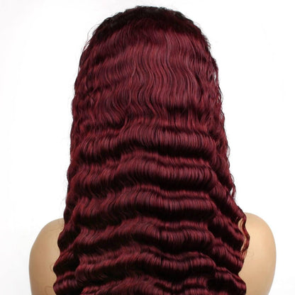 back of the Burgundy Deep Wave 13x4 Transparent Lace Front Wig