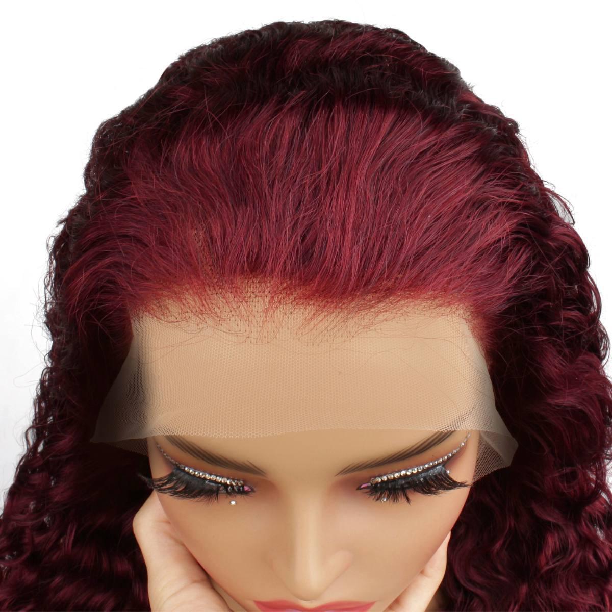 hairline of Burgundy Deep Wave 13x4 Transparent Lace Front Wig