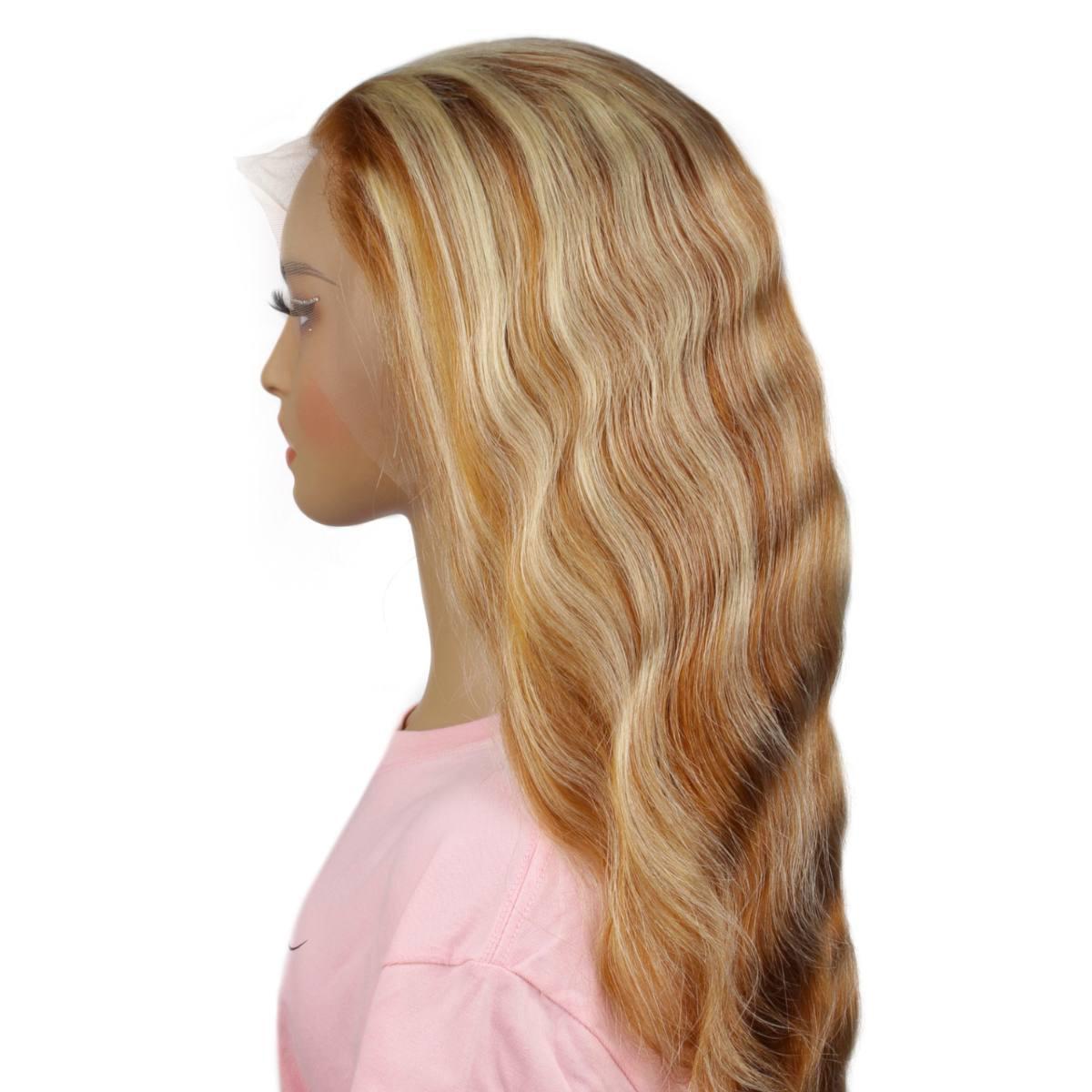 back side of Copper Blonde Highlight Straight 13x4 Transparent Lace Front Wig