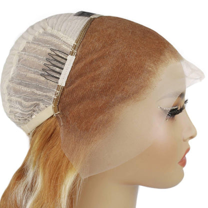 side view of lace for Copper Blonde Highlight Straight 13x4 Transparent Lace Front Wig