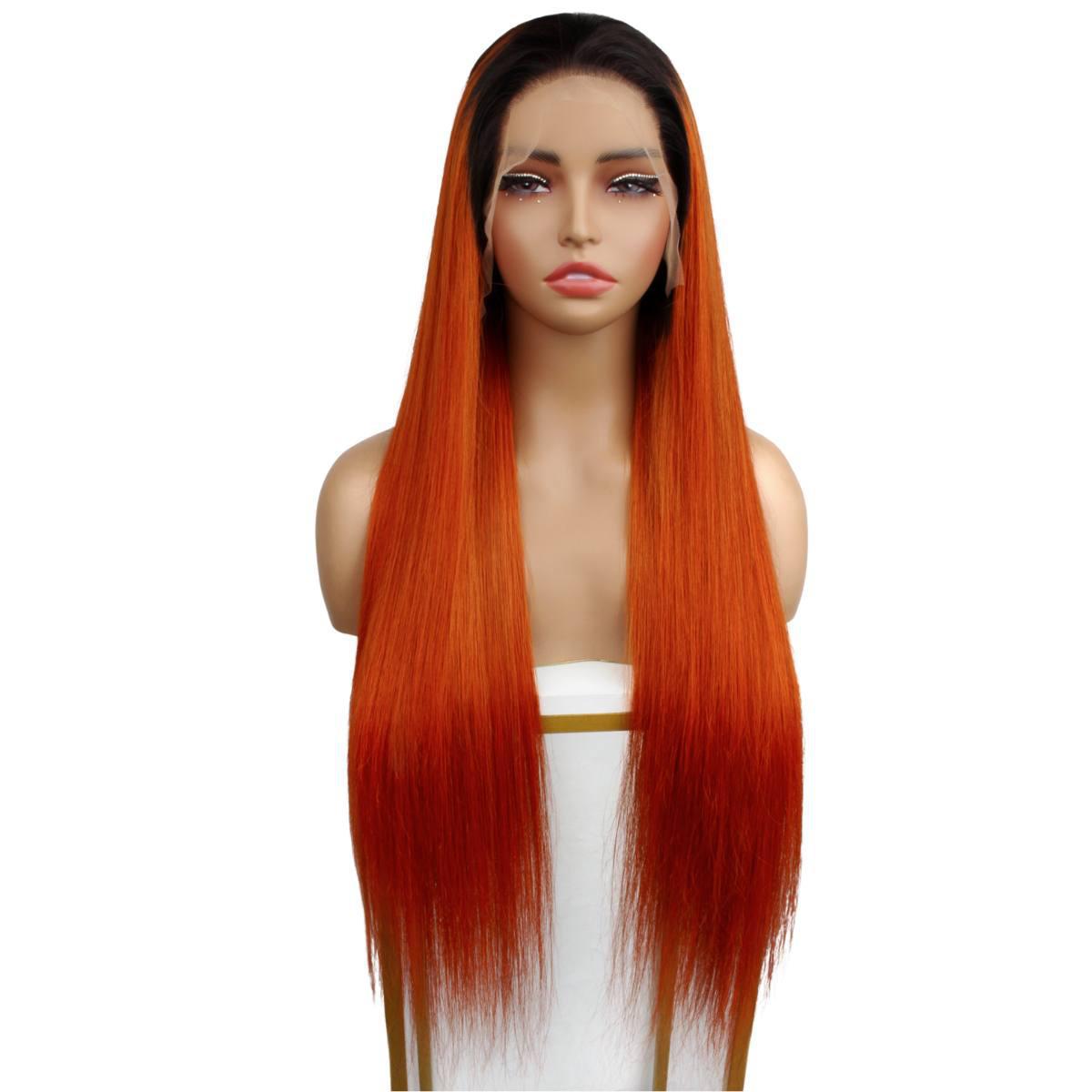 front of Copper Ombre Straight 13x4 Transparent Lace Front Wig