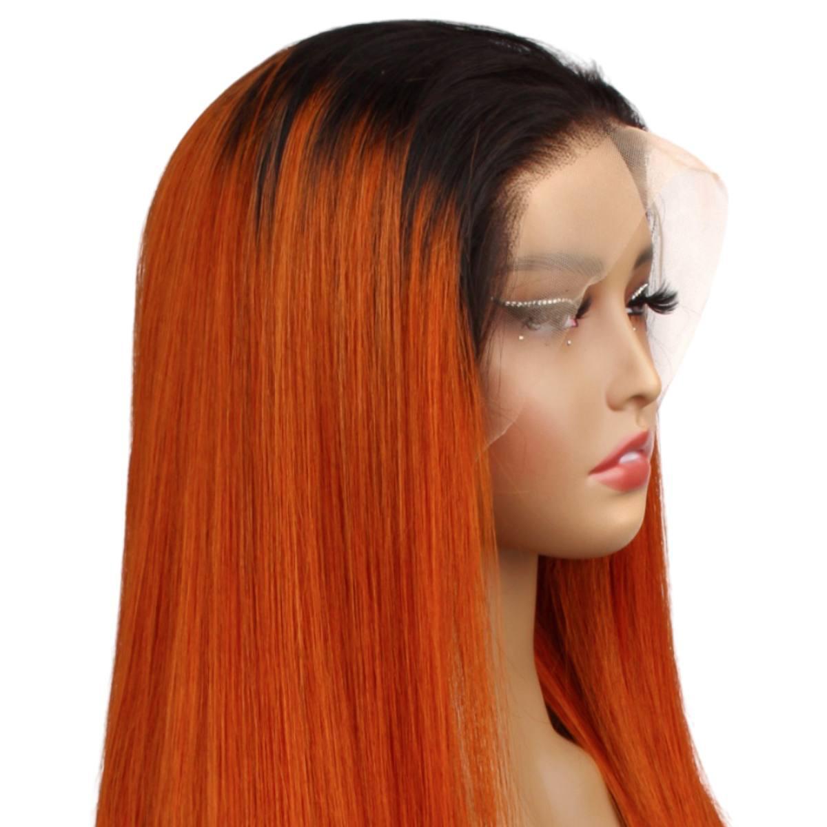 front side of Copper Ombre Straight 13x4 Transparent Lace Front Wig