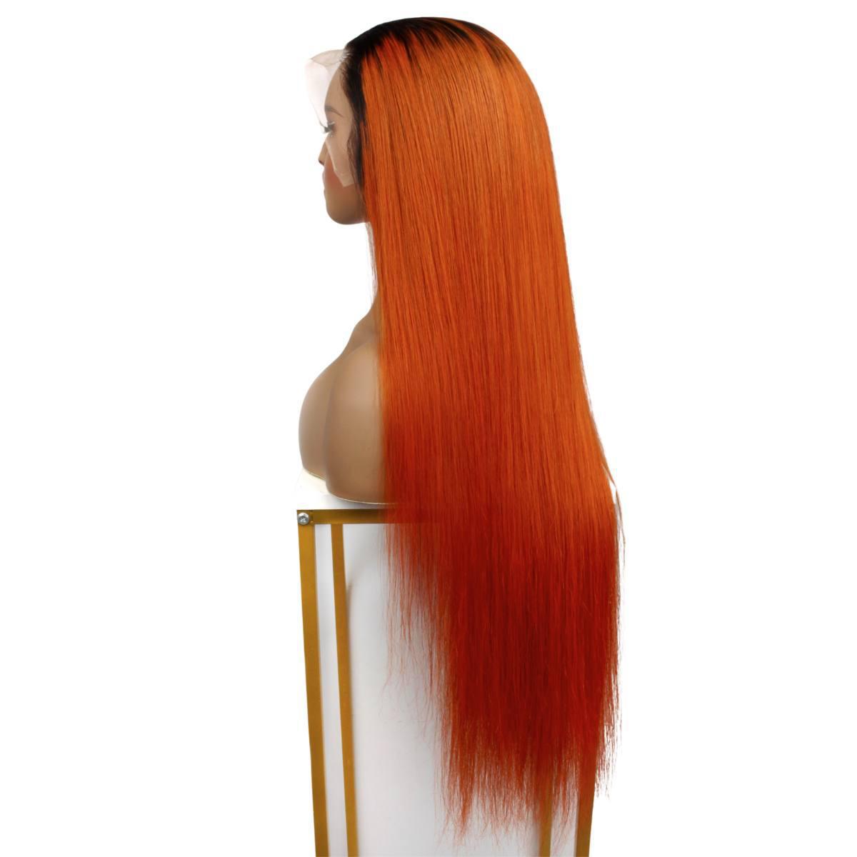 back side Copper Ombre Straight 13x4 Transparent Lace Front Wig