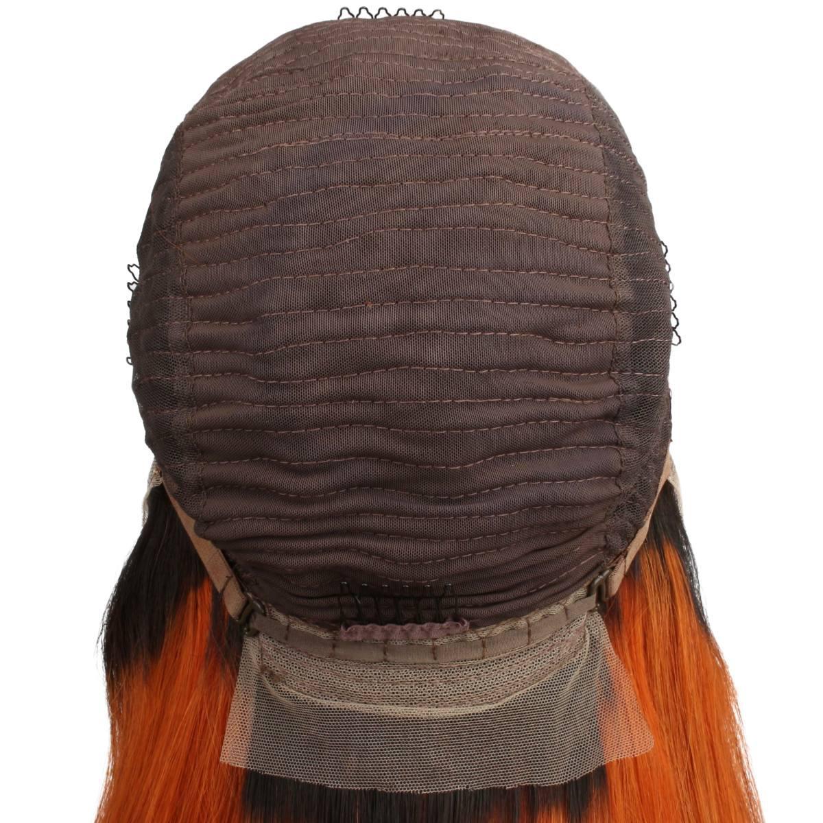 back of cap Copper Ombre Straight 13x4 Transparent Lace Front Wig