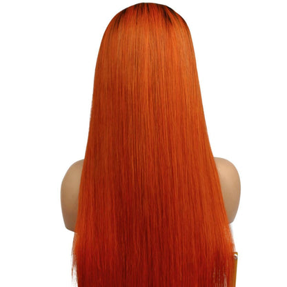 back of Copper Ombre Straight 13x4 Transparent Lace Front Wig