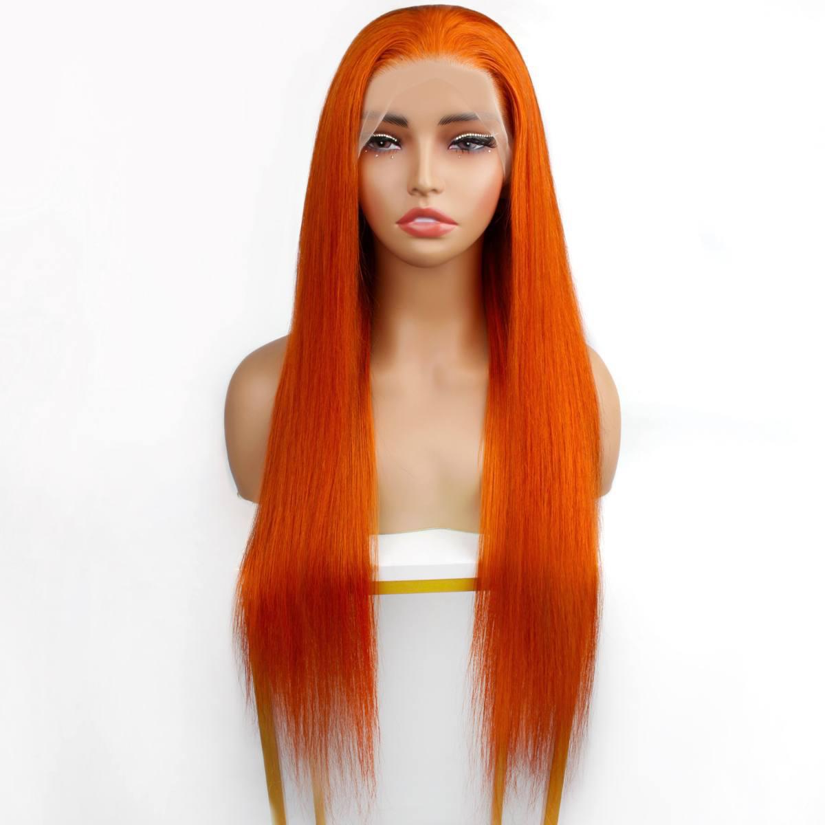 front of Copper Straight 13x4 Transparent Lace Front Wig