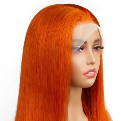 front side of Copper Straight 13x4 Transparent Lace Front Wig