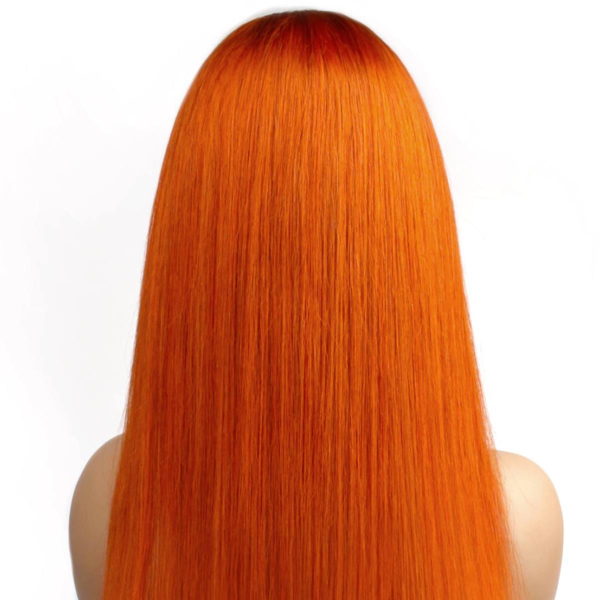 back of Copper Straight 13x4 Transparent Lace Front Wig