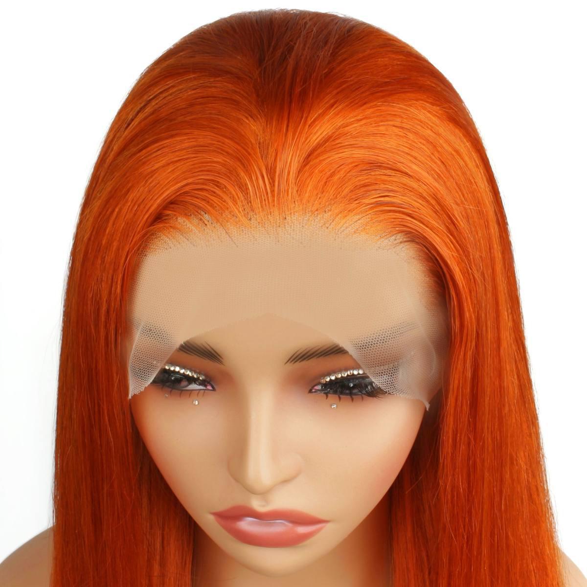 hairline view of Copper Straight 13x4 Transparent Lace Front Wig