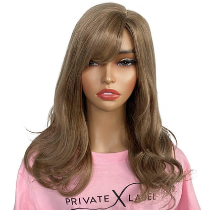 Dark Auburn Blonde Wavy Capless Bang Wig