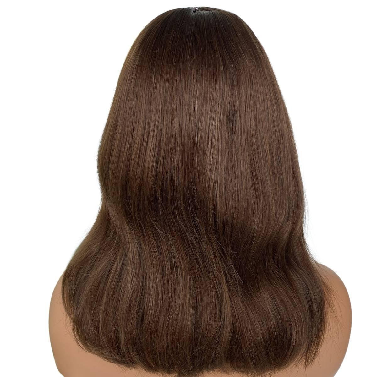 Dark Brown Capless Straight Bang Wig Back