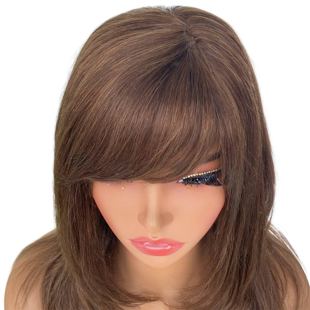 Dark Brown Straight Capless Bang Wig Front