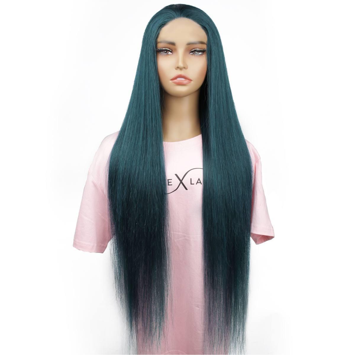 Dark Green Straight 5x5 Transparent Closure Wig