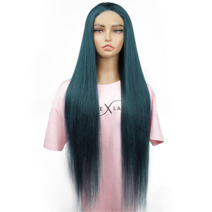 Dark Green Straight 5x5 Transparent Closure Wig