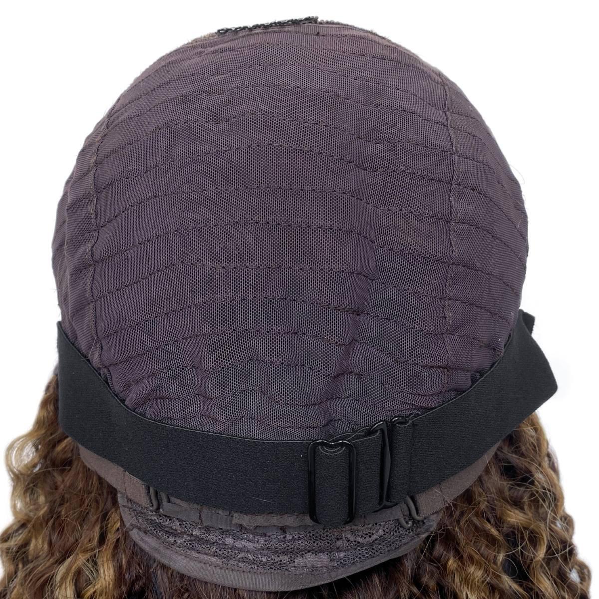 Dark Highlight Kinky Curly Closure Wig Back Cap