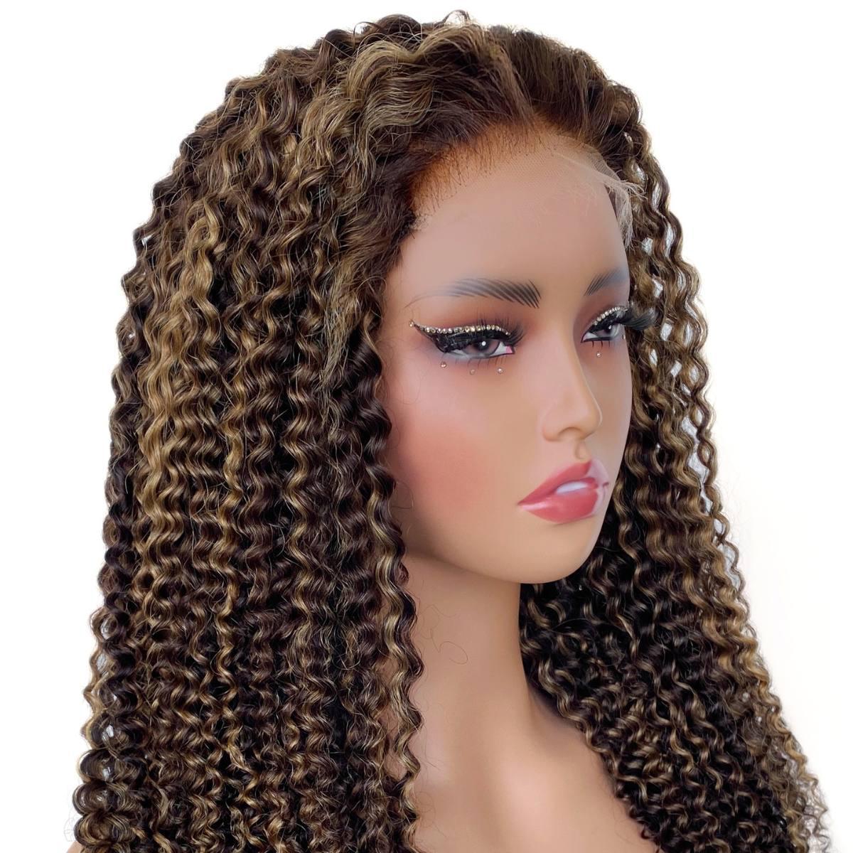 Dark Highlight Kinky Curly Closure Wig Side