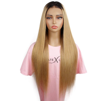 front of Honey Blonde Ombre Straight 13x4 HD Lace Front Wig