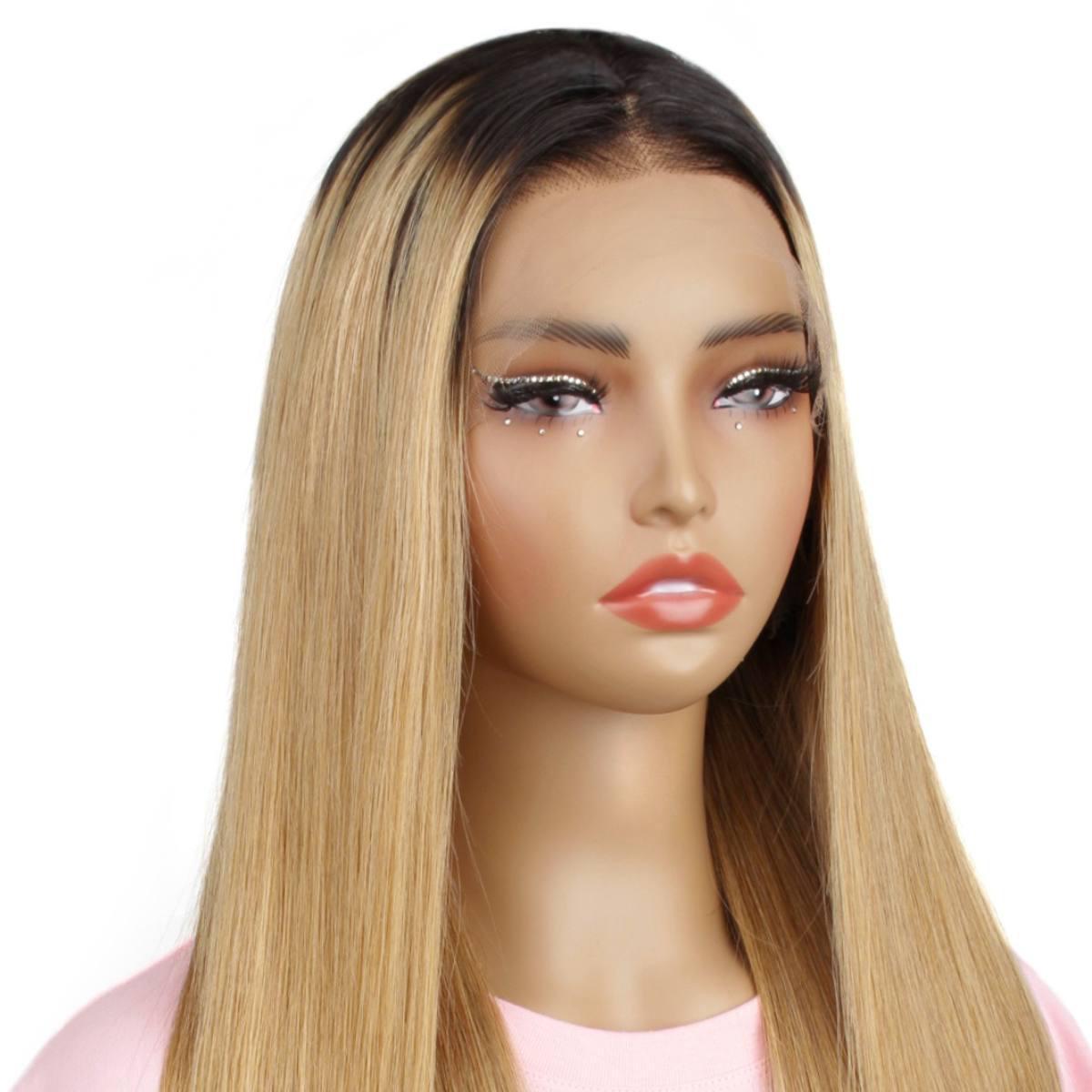 close up of  Honey Blonde Ombre Straight 13x4 HD Lace Front Wig