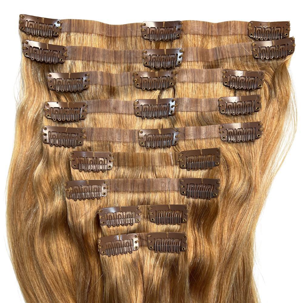 honey blonde seamless clip ins full pack display 