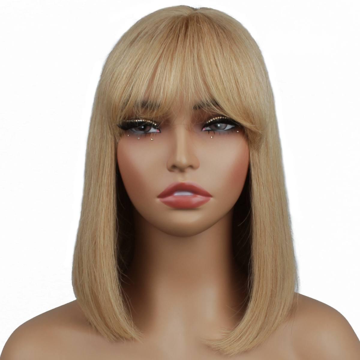 Honey Blonde Straight Capless Bob Bang Wig