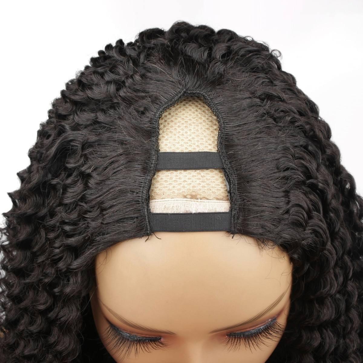 Close up view of jerry curl v part wig