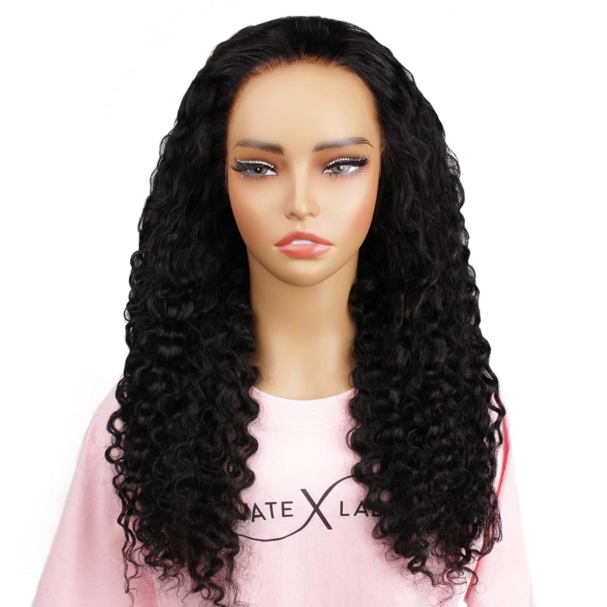 front of jet black deep wave hd lacefront wig