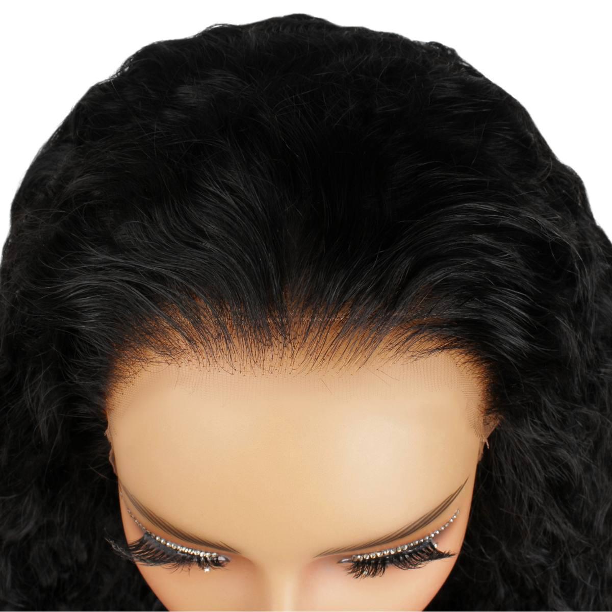 plucked hairline of jet black deep wave hd lacefront wig