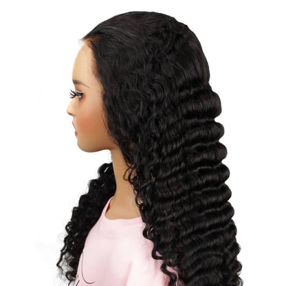 back side of jet black deep wave hd lacefront wig