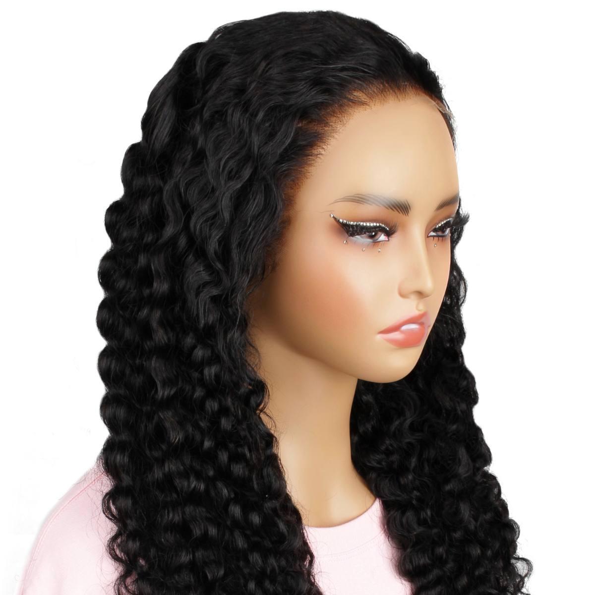 front side of jet black deep wave hd lacefront wig