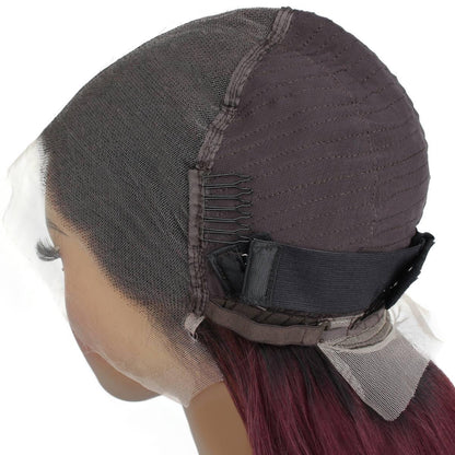 inside cap of ombre burgundy straight 13x6 hd lacefront