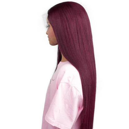 back side of ombre burgundy straight 13x6 hd lacefront