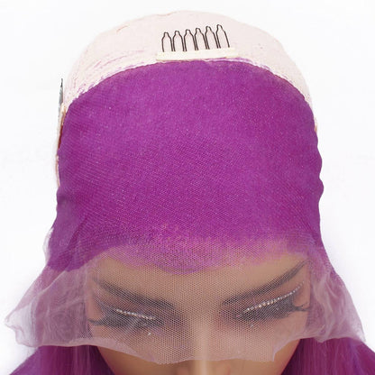 inside cap of purple straight lace front wig