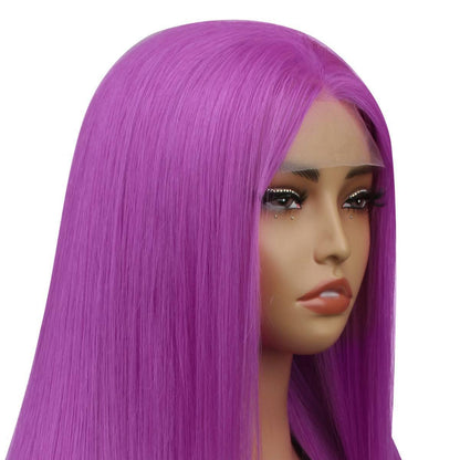 front side of purple straight lace front wig