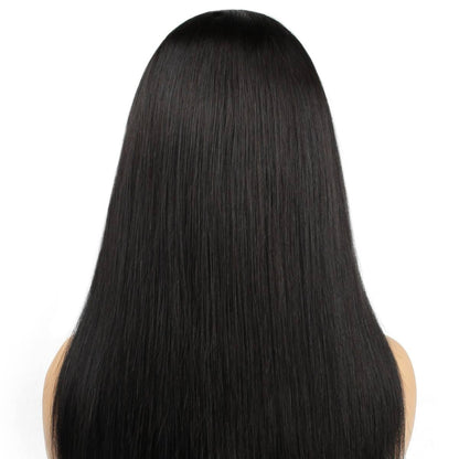 back view of jet black straight hd lace front wig