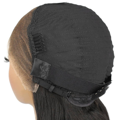 adjustable straps of jet black straight hd lacefront wig