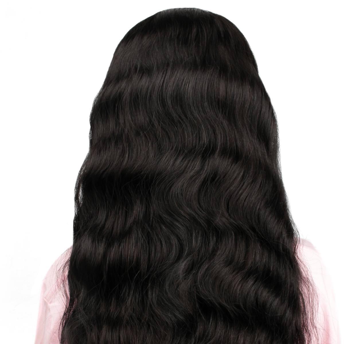 back view of jet black body wave 5x5 hd closure wig