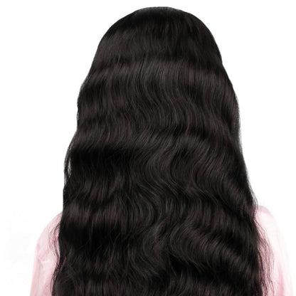 back view of jet black body wave 5x5 hd closure wig