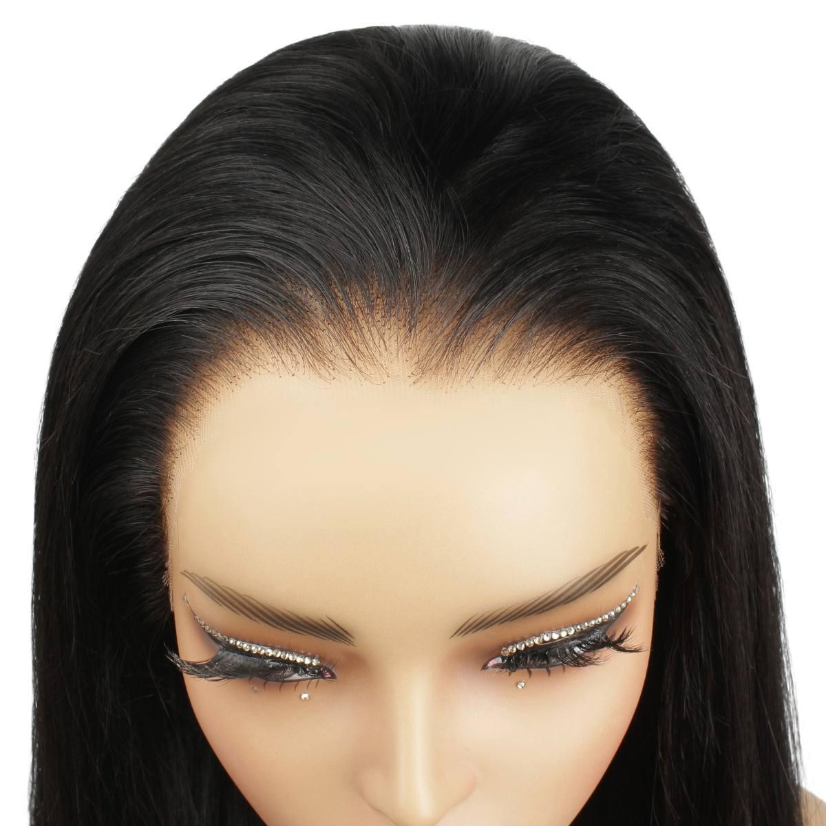 bleached knots on jet black straight hd lace front wig