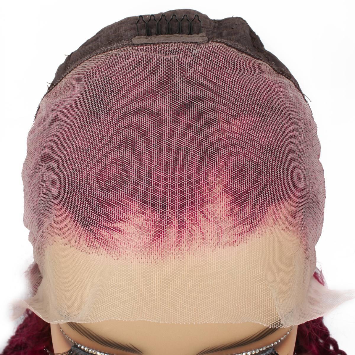 lace view inside of cap for Burgundy Curly 13x4 Transparent Lace Front Wig