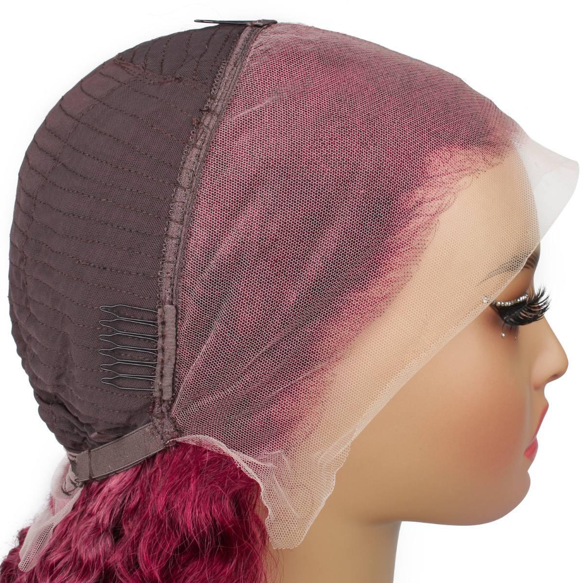 side of cap for lBurgundy Curly 13x4 Transparent Lace Front Wig